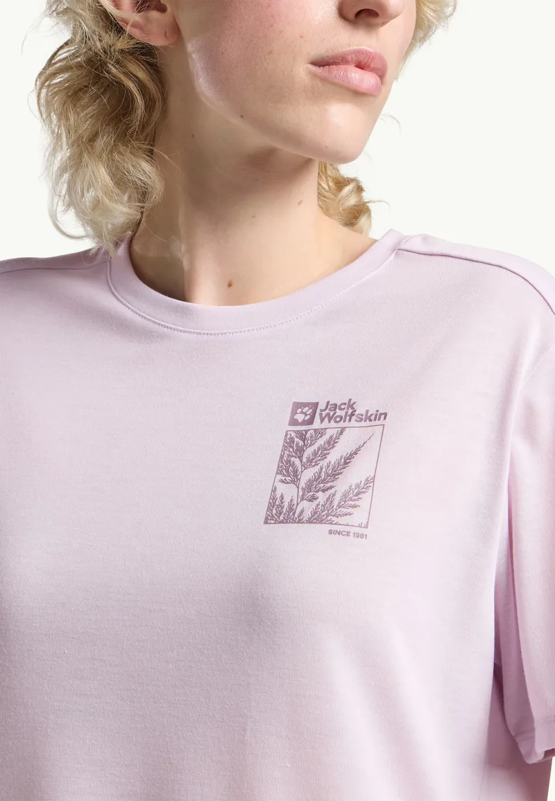 Jack Wolfskin Vonnan Graphic T-Shirt Womens in Explore Pale Purple-3