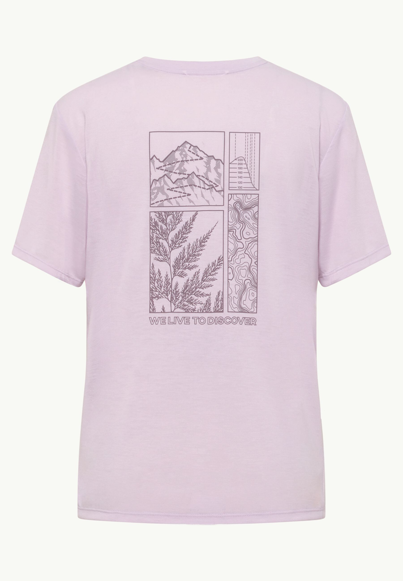 Jack Wolfskin Vonnan Graphic T-Shirt Womens in Explore Pale Purple-4