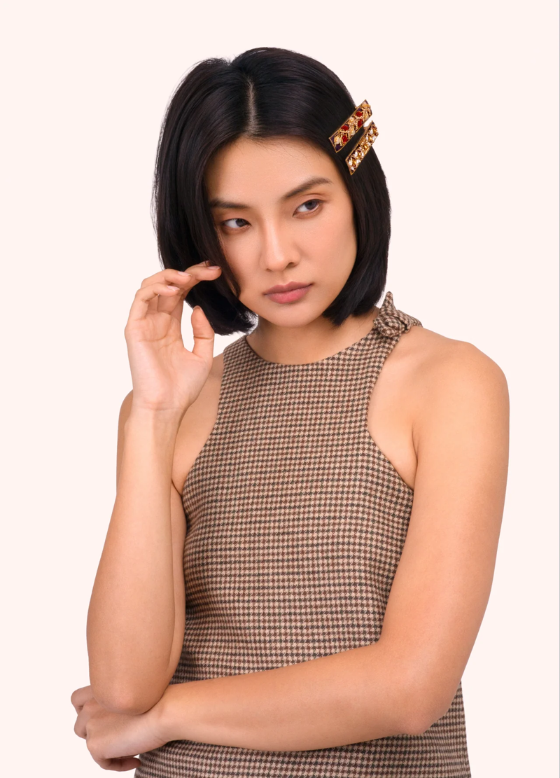 Powder Embroidered Hair Bars in Diamond Flower and Leaves -1