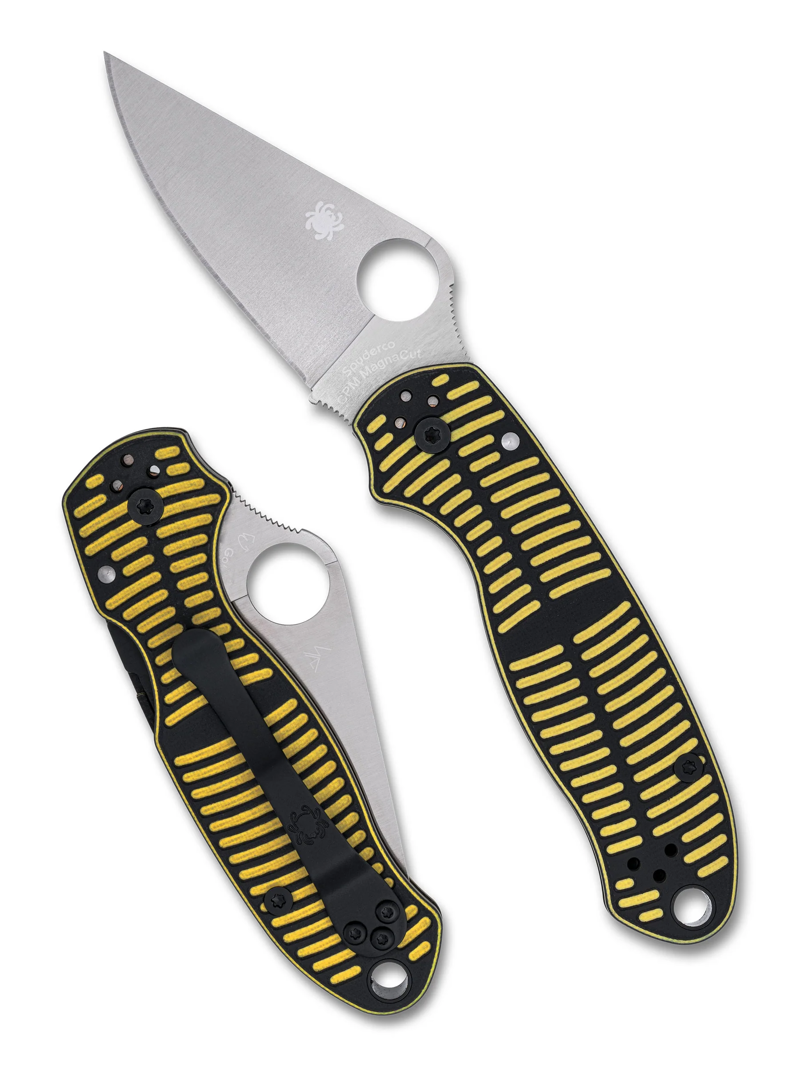 Spyderco Para 3 Salt Plain Edge Knife in Black and Yellow 