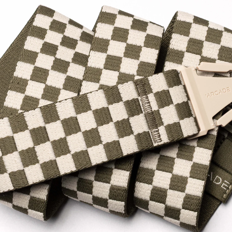 Arcade Check Stretch Belt in Crocodile/Khaki-1