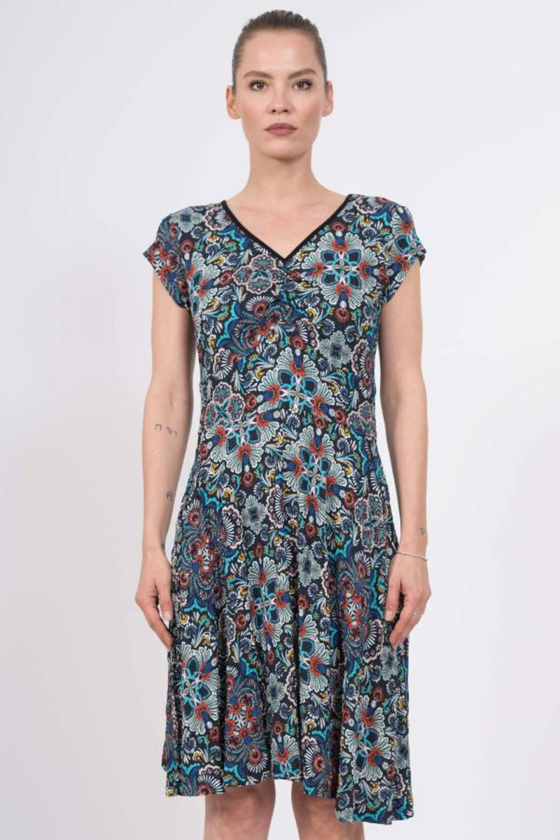 Chapati Dorsa Viscose Crepe Dress in Navy Mosaic-1