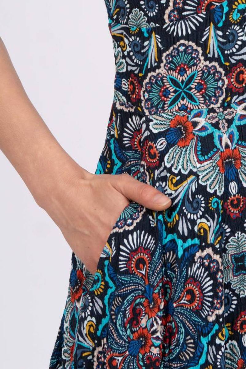 Chapati Dorsa Viscose Crepe Dress in Navy Mosaic-3