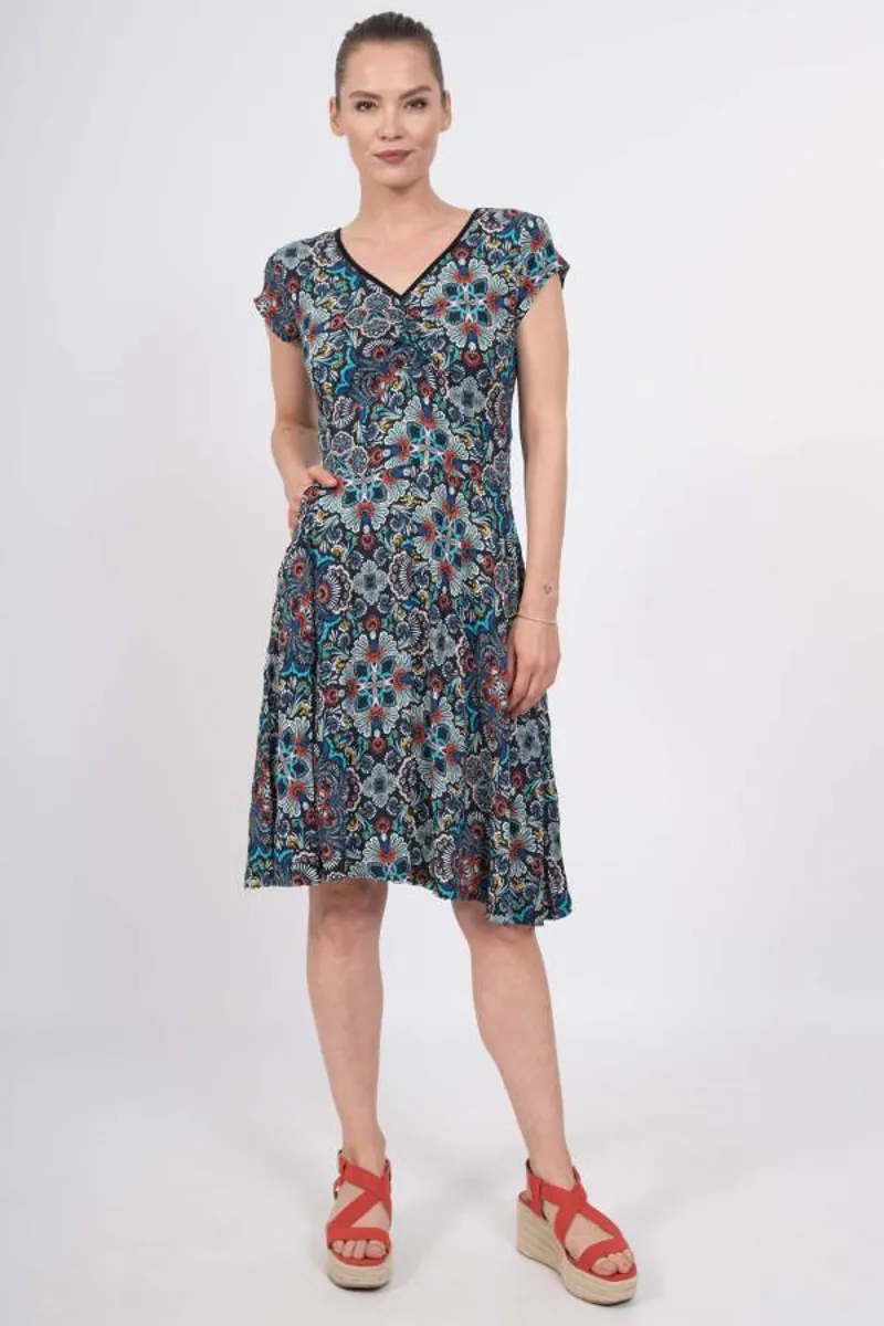 Chapati Dorsa Viscose Crepe Dress in Navy Mosaic