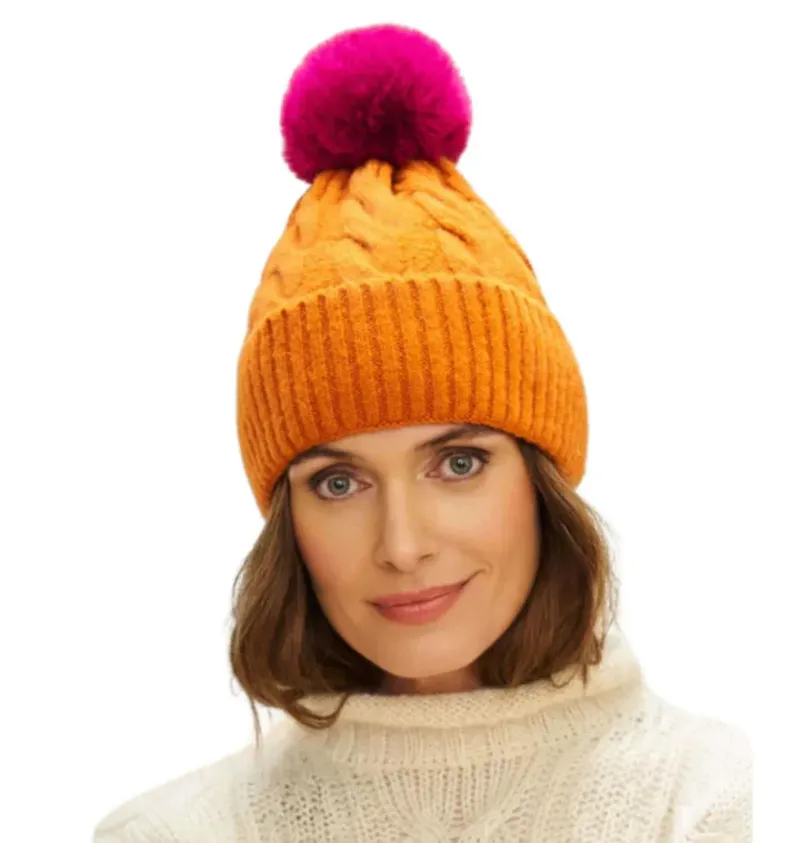Powder Svana Bobble Hat in Tangerine