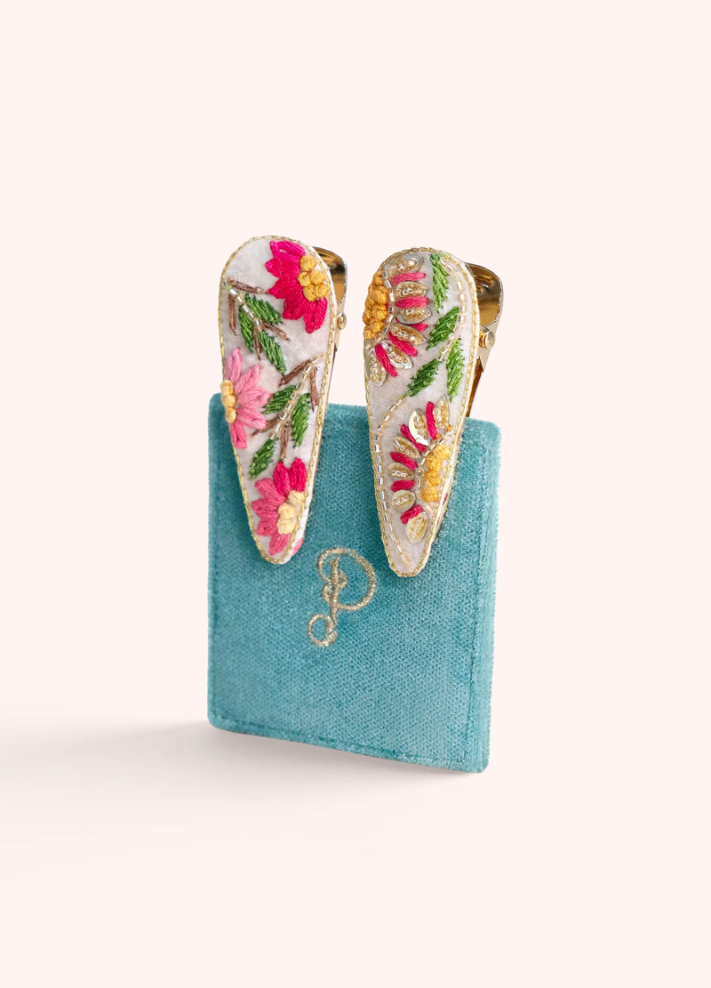 Powder Pk 2 Hair Clips in Cream Flora