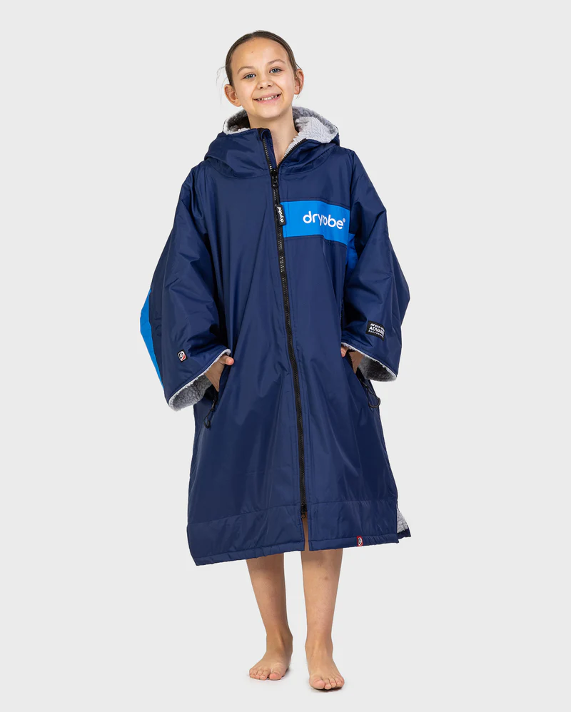 Dryrobe Advance Long Sleeve Changing Robe Kids in Navy Grey Cobalt Age 10-13