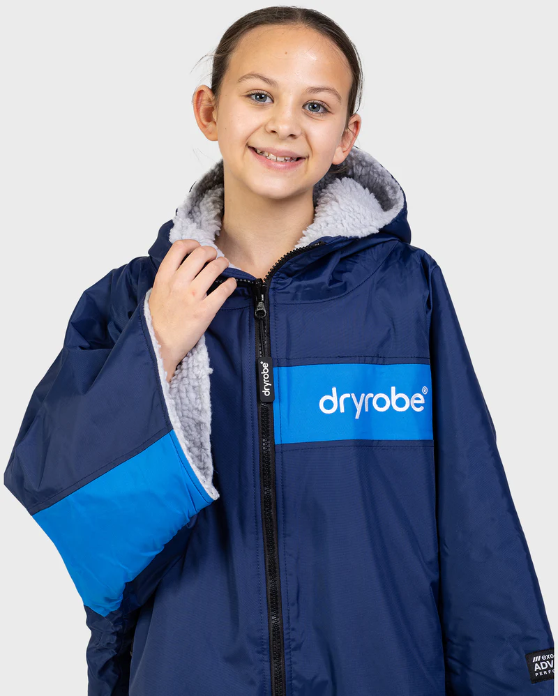 Dryrobe Advance Long Sleeve Changing Robe Kids in Navy Grey Cobalt Age 10-13-1