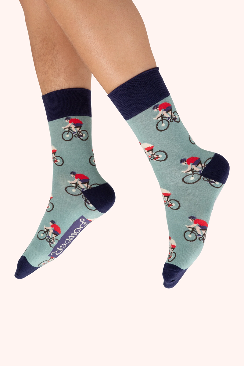 Powder Racing Bikes Bamboo Socks Mens in Ice