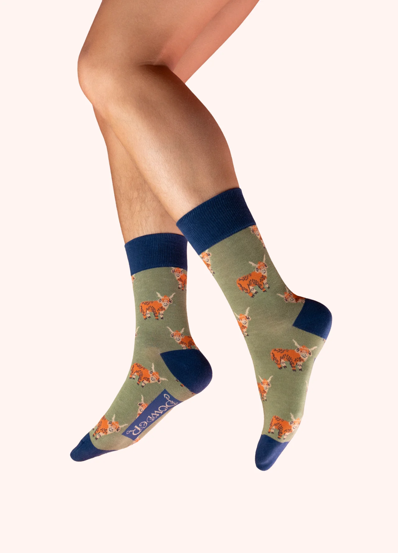 Powder Handsome Highland Cows Bamboo Socks Mens