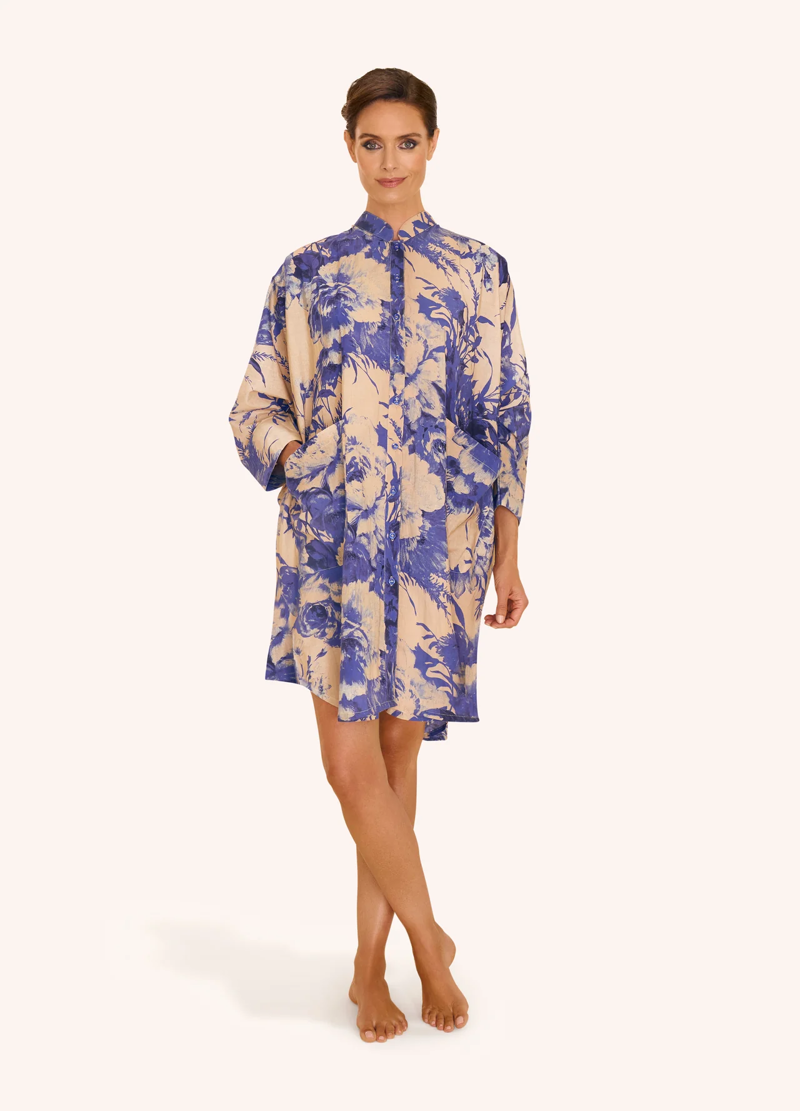 Powder China Blue Blooms Oversized Shirt Dress Womens