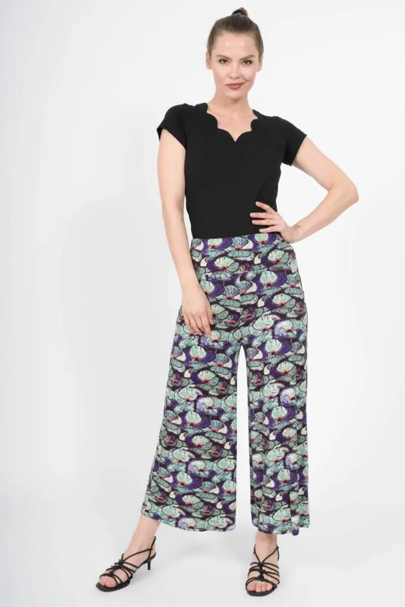Chapati Habiba Viscose Trousers in Blue Searose