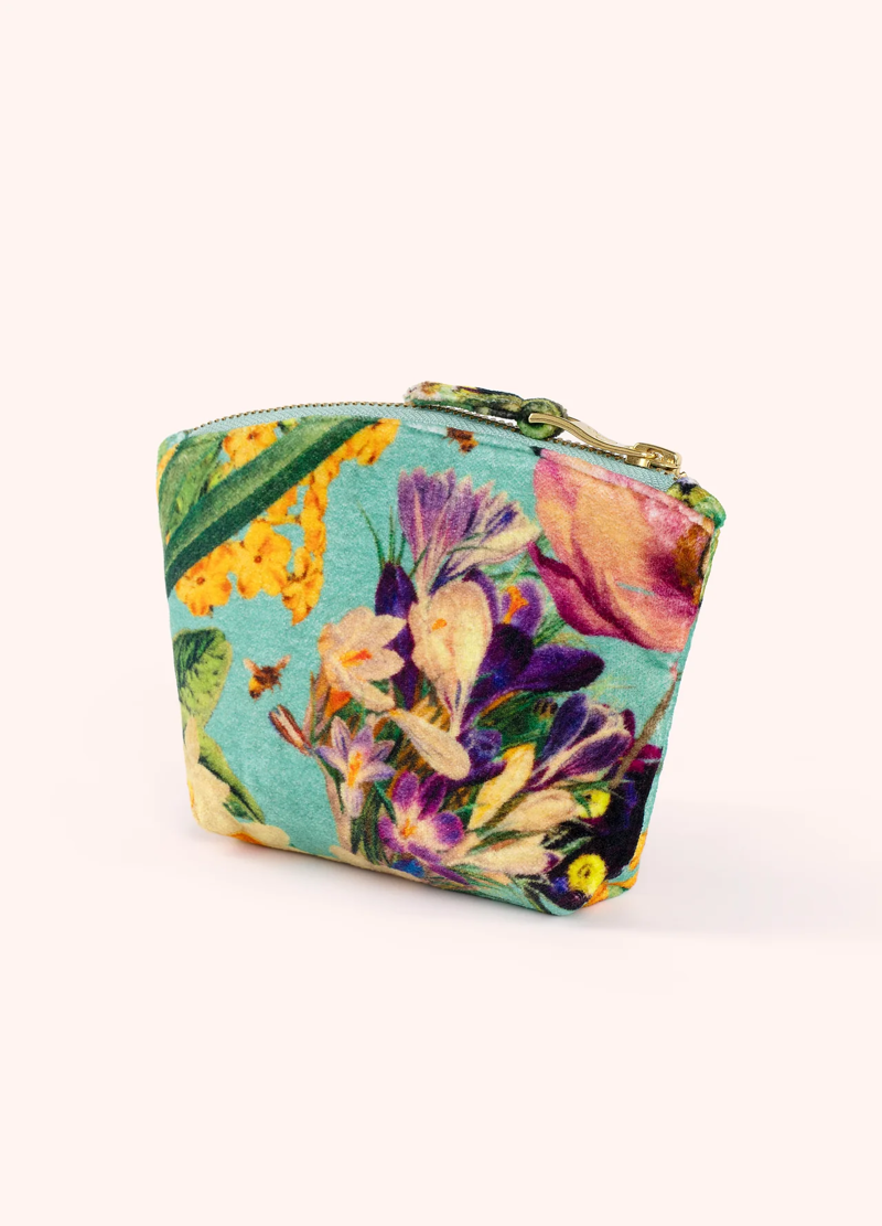 Powder Printed Velvet Mini Pouch in Spring Flora
