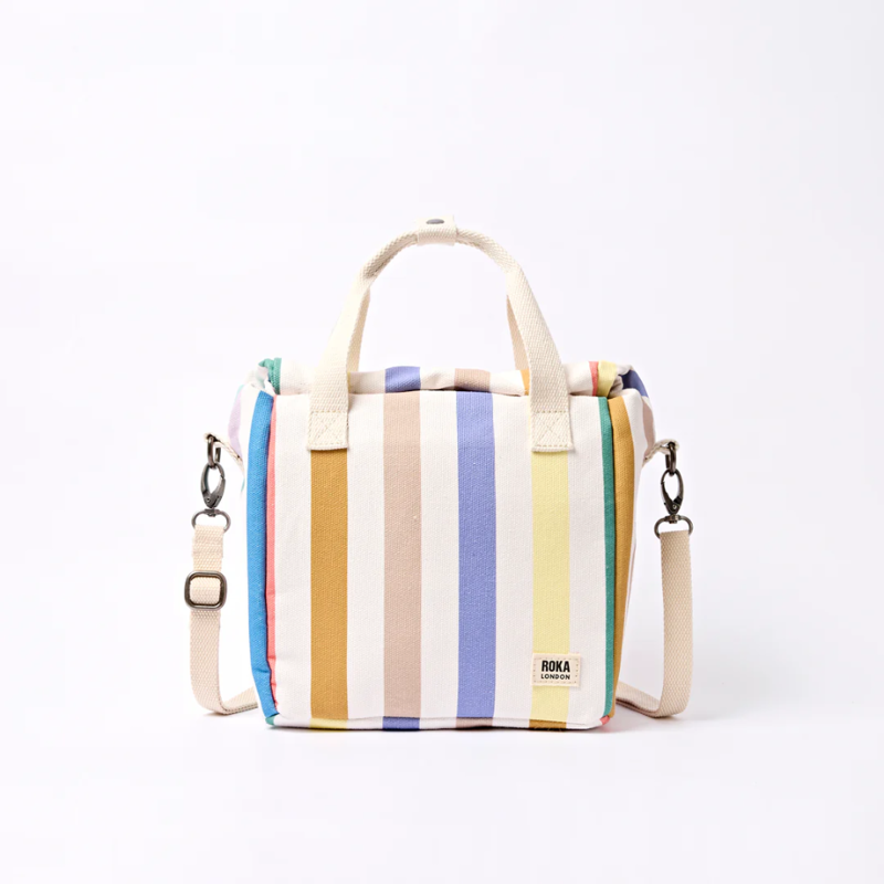 Roka Hampstead Lunch Bag in Pastel Multi Stripe Cotton Canvas