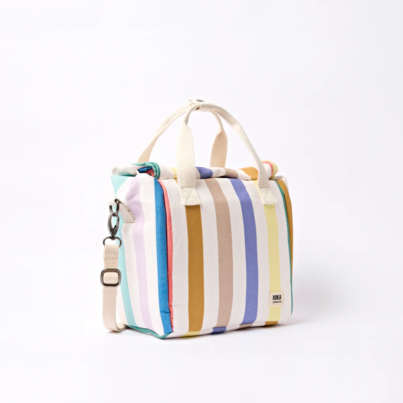 Roka Hampstead Lunch Bag in Pastel Multi Stripe Cotton Canvas-1