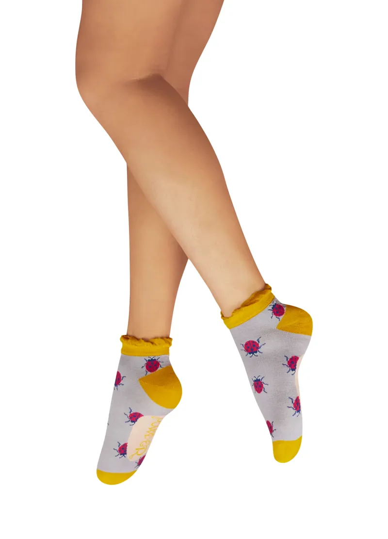 Powder Lovely Ladybirds Ladies Trainer Socks in Lilac