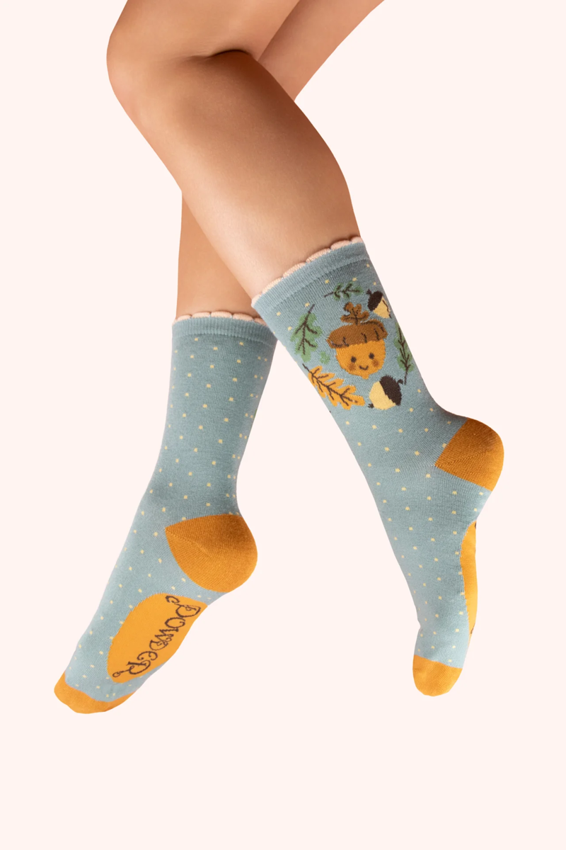 Powder Happy Acorn Ankle Socks Womens in Ice