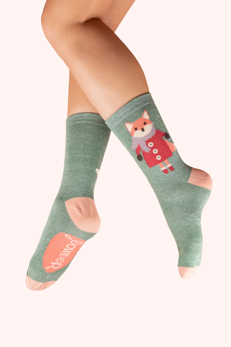 Powder Cosy Fox Glitter Ankle Socks Womens