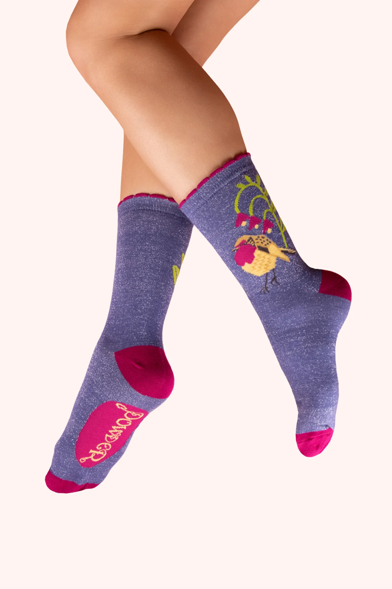 Powder Robin Red Breast Glitter Ankle Socks Womens