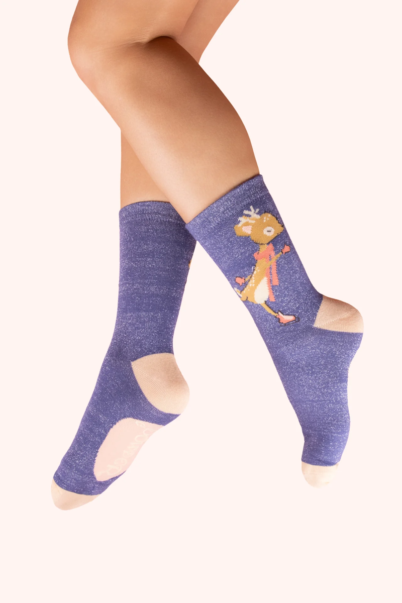 Powder Skating Deer Ankle Socks Womens