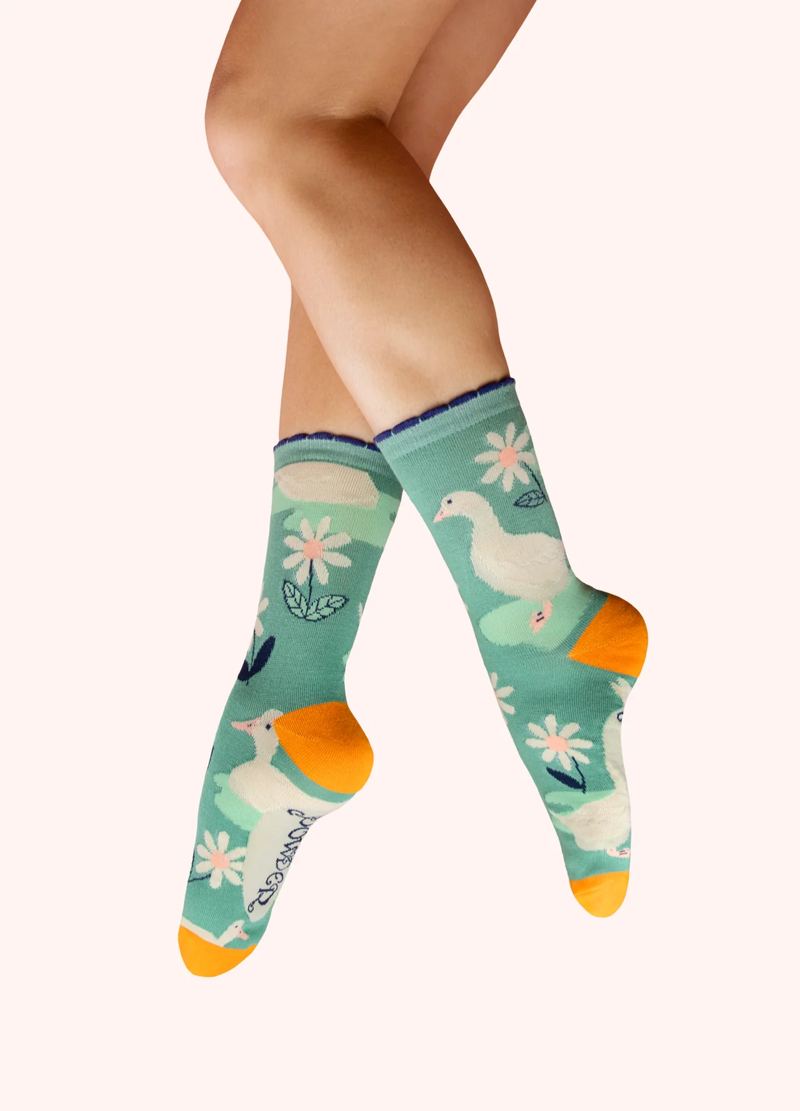 Powder Daisy Ducks Bamboo Ankle Socks Womens