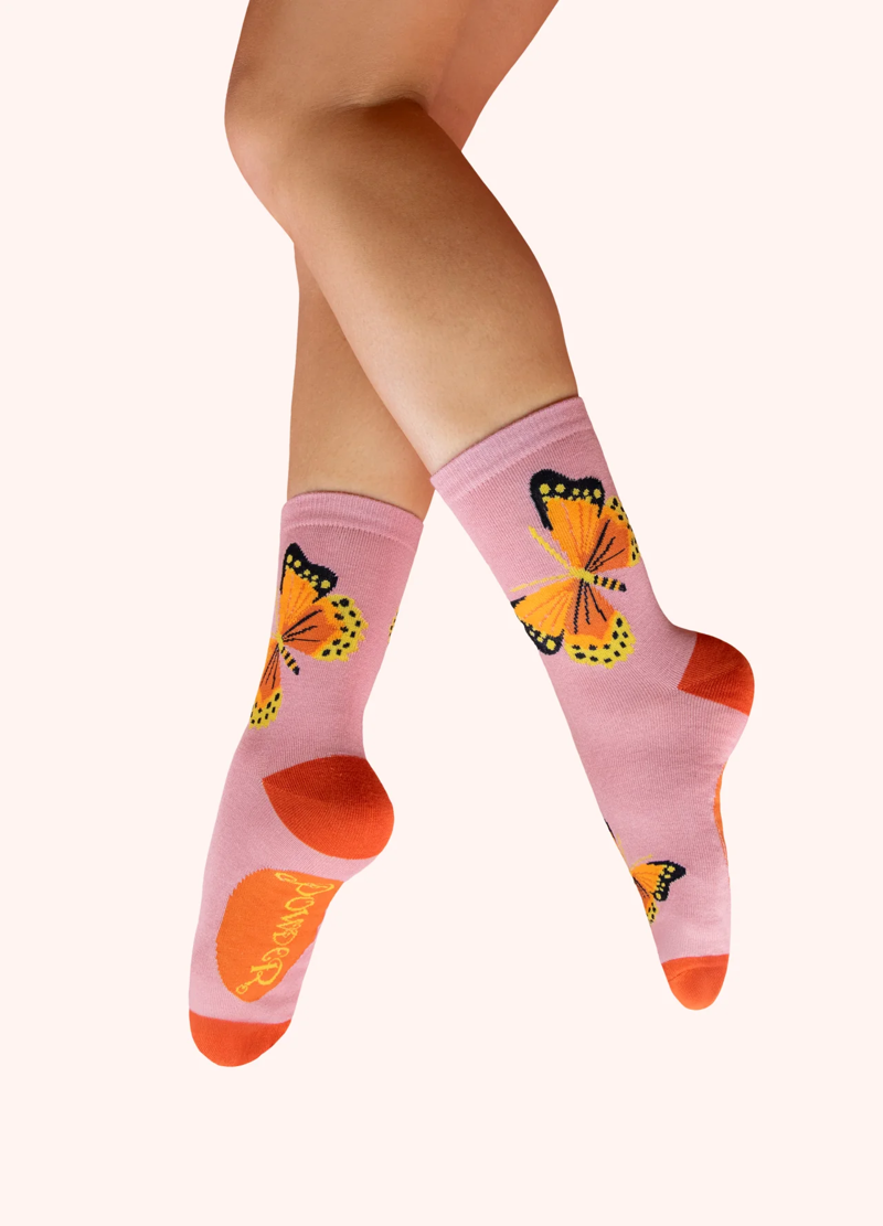 Powder Beautiful Butterflies Bamboo Ankle Socks Womens