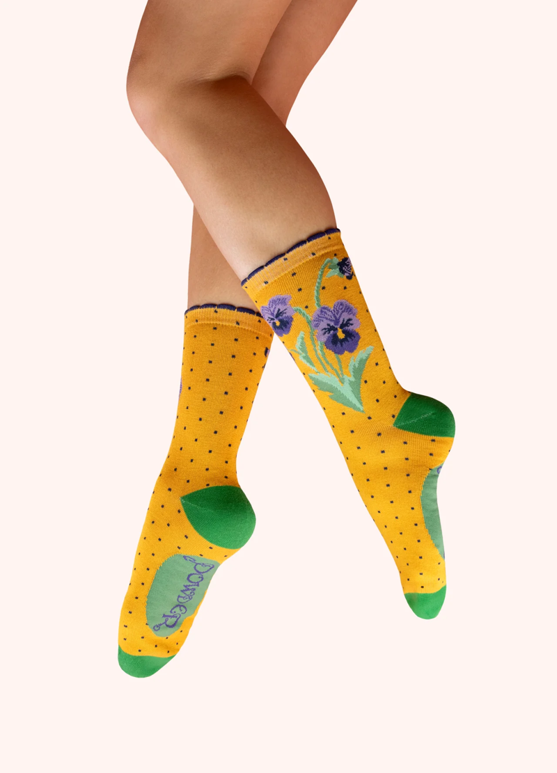 Powder Perfect Pansies Bamboo Ankle Socks Womens