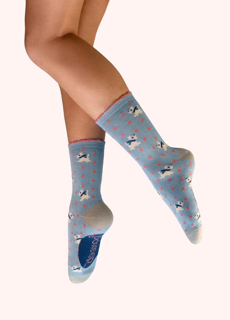 Powder Woolly Westies Bamboo Ankle Socks Womens in Ice