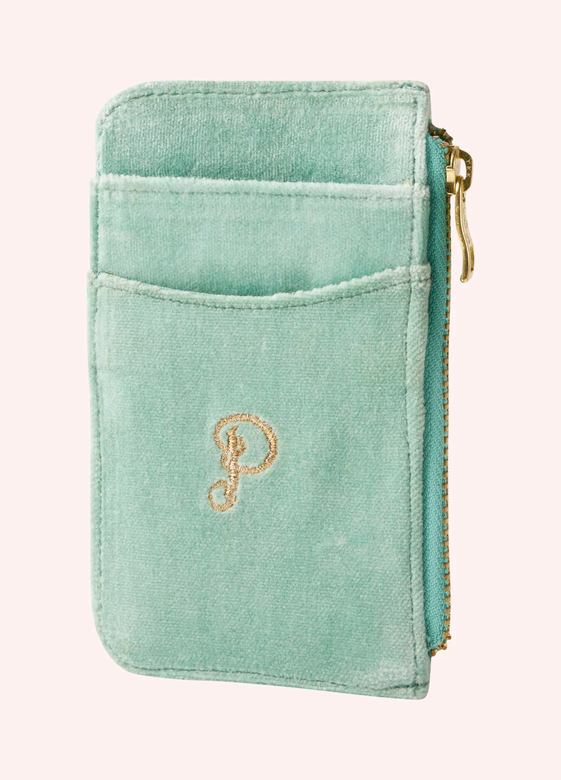 Powder Sparkling Seahorse Velvet Card Holder in Aqua-1