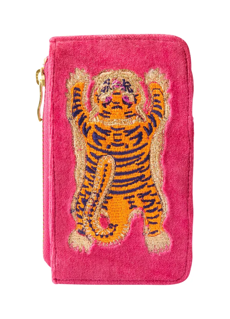 Powder Ikat Tiger Velvet Card Holder in Fuchsia
