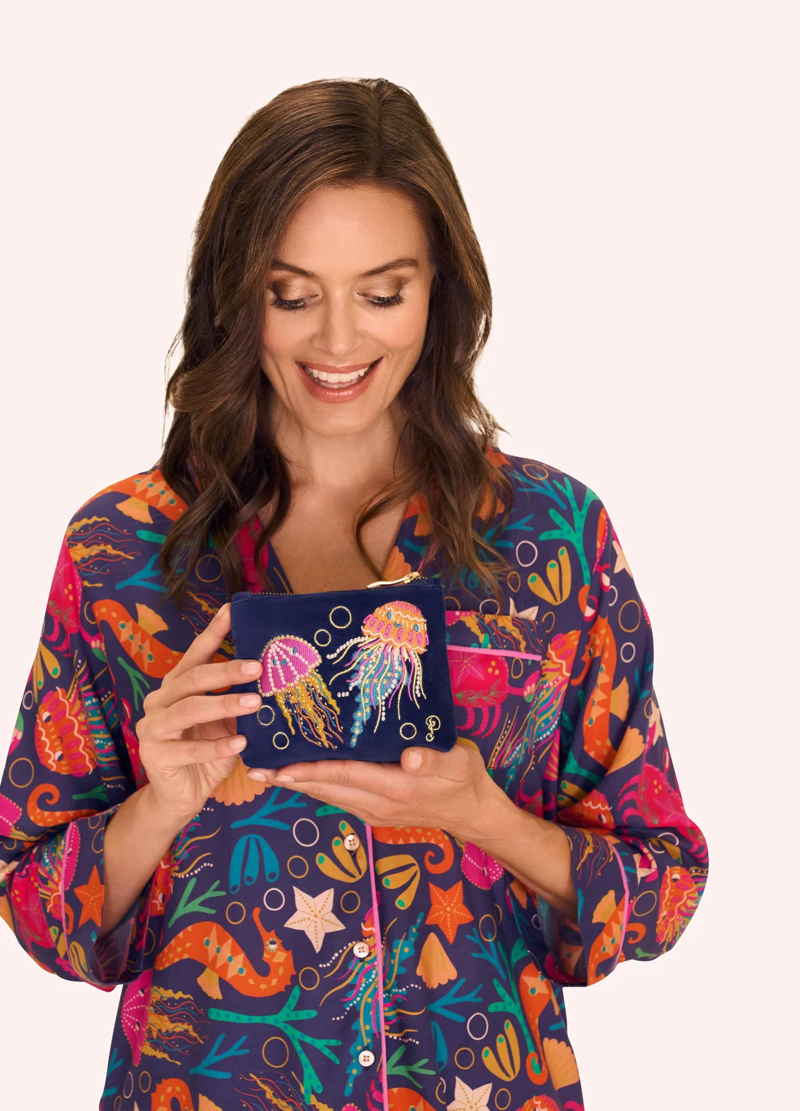 Powder Jolly Jellies Velvet Mini Pouch in Navy-1