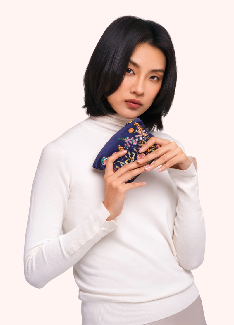 Powder Floral Hedgerow Mini Pouch in Navy-1