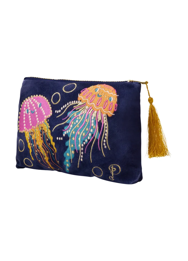 Powder Jolly Jellies Velvet Zip Pouch in Navy
