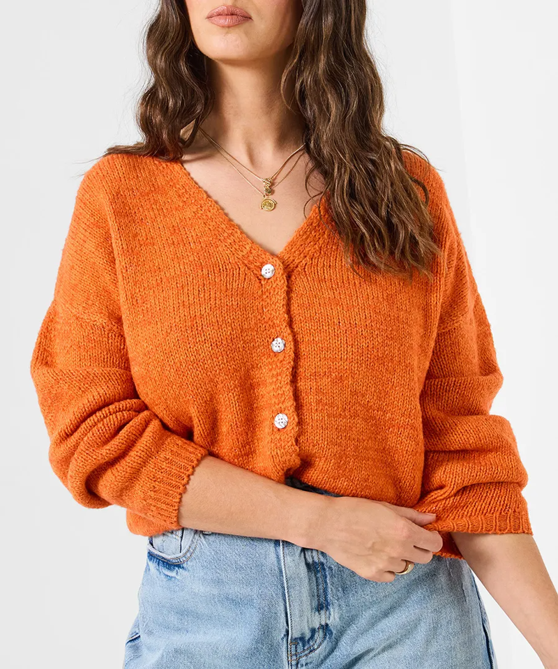 Joe Browns Celia V- Neck Cardigan Womens in Orange-2