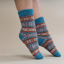 Gemjar Nordic Pattern Socks Womens in Teal Grey and Rust 