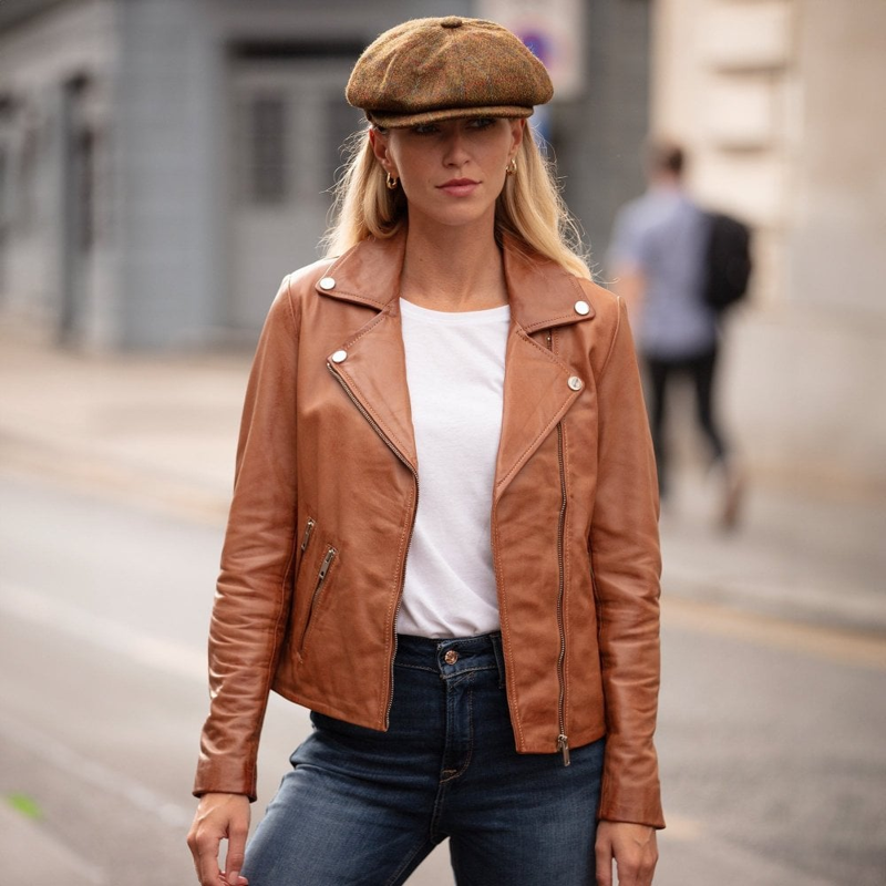 Ashwood Leather Biker Style Jacket Womens in Tan-2