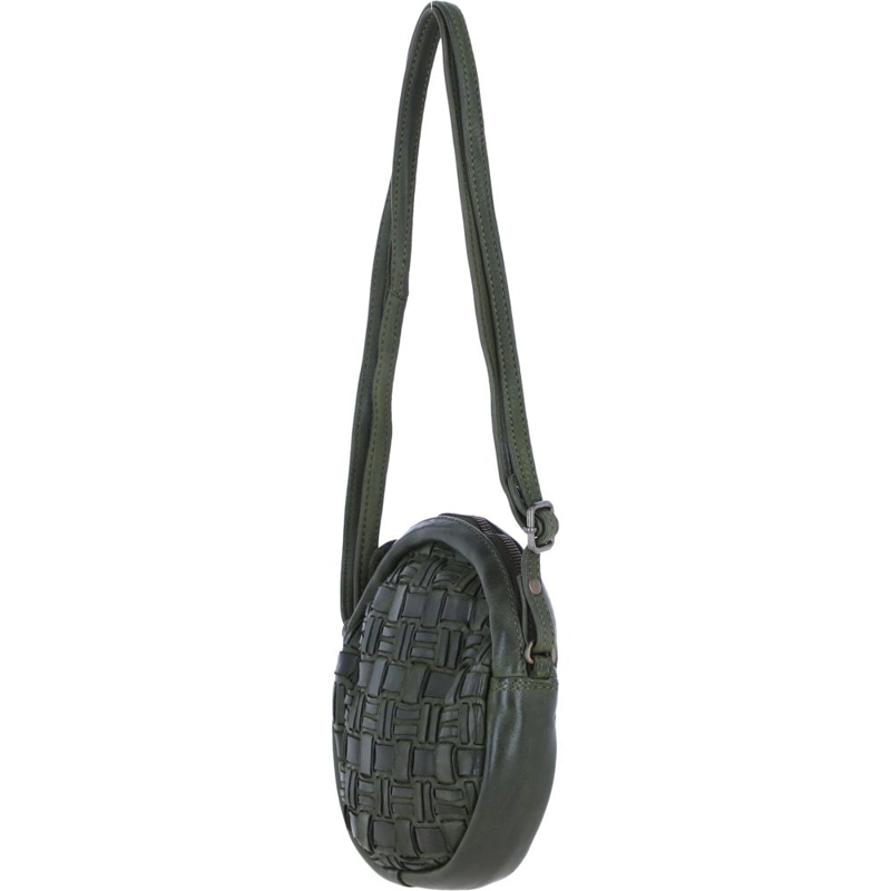 Ashwood W-23 Woven Leather Round Bag in Green-2