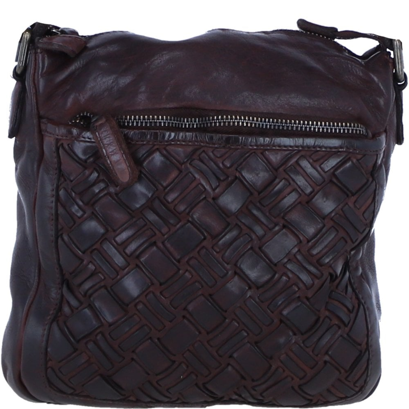 Ashwood W-26 Woven Leather X-Body Bag in Brandy-1