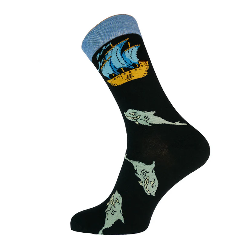 Gemjar Ships and Sharks Bamboo Socks Mens