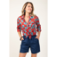 Terre Rouge Cotton Shirt Womens in Fiery Red and Caribbean Blue Flower