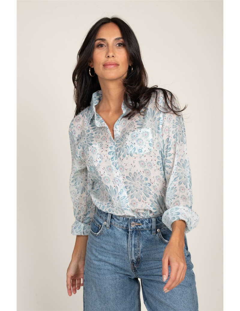 Terre Rouge Cotton Shirt Womens in Laurel Blue-2