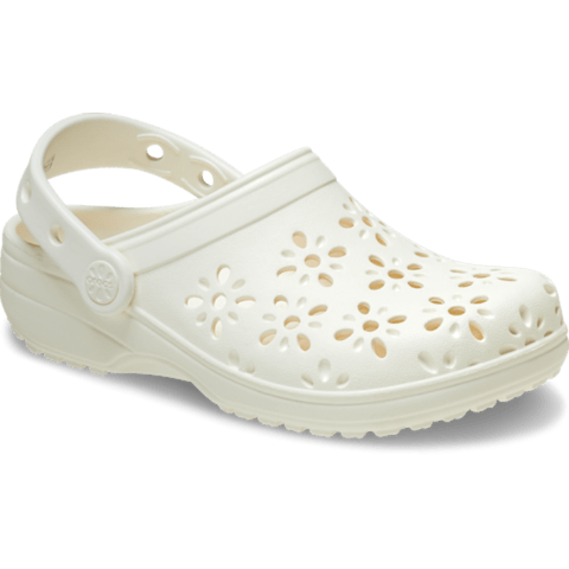 Crocs Classic Floral Cut Out Clog in Chalk-4