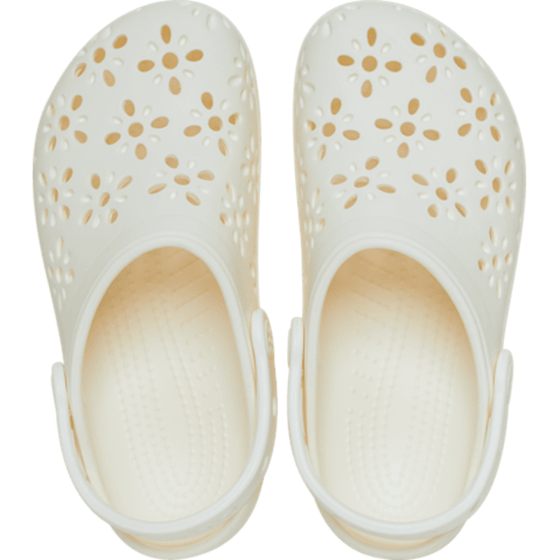 Crocs Classic Floral Cut Out Clog in Chalk-2