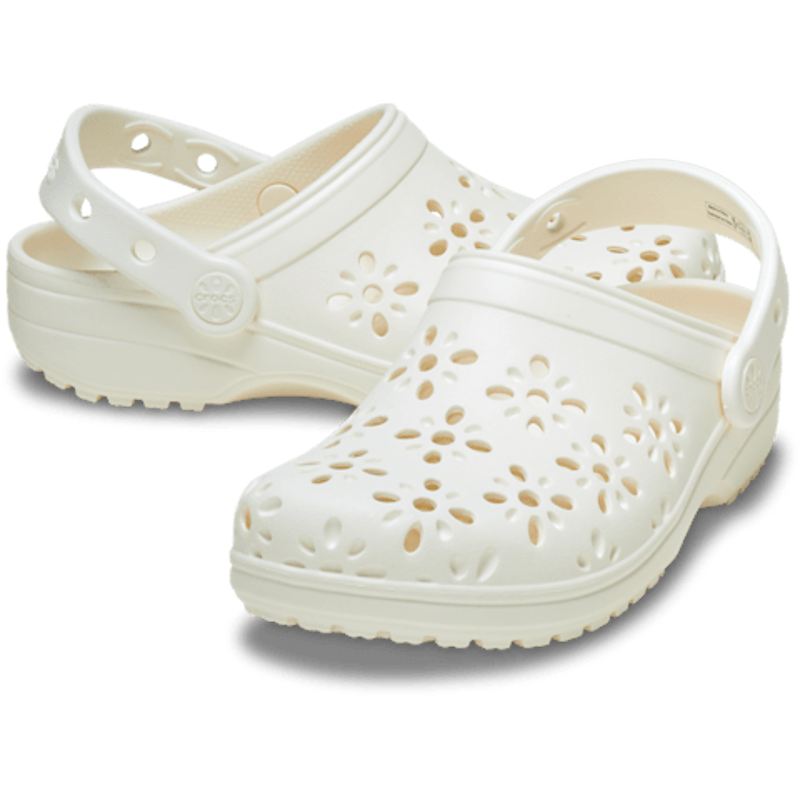 Crocs Classic Floral Cut Out Clog in Chalk-1