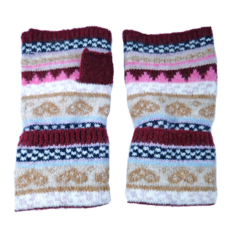 Gemjar Nordic Fingerless Gloves in Burgundy