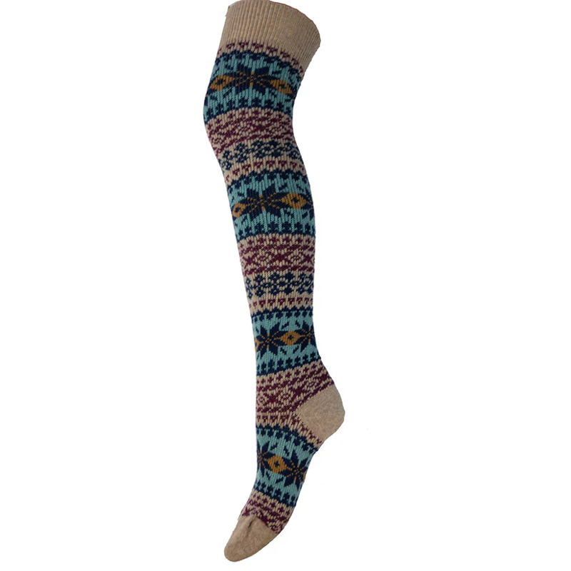 Gemjar Shetland Fair isle Wool Blend Over The Knee Socks in Cream