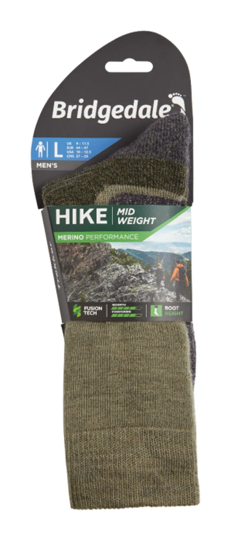Bridgedale HIKE Midweight Merino Performance sock Mens in Green-2