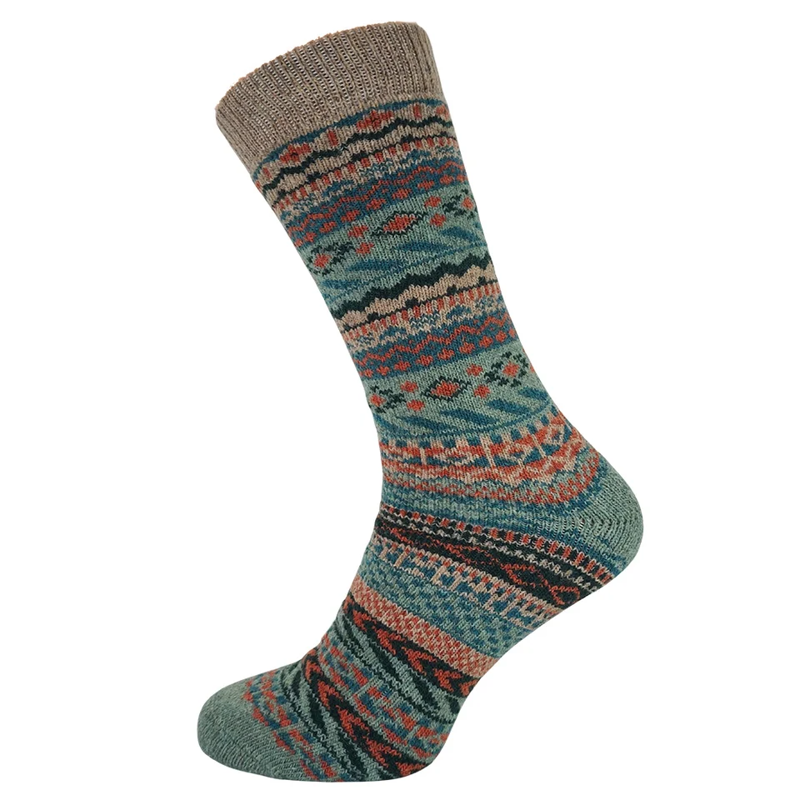 Gemjar Nordic Pattern Socks Mens in Green and Orange Toned  