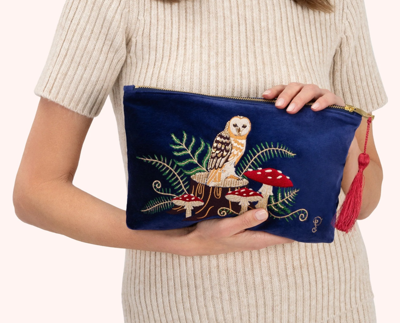 Powder Woodland Owl Zip Pouch-1