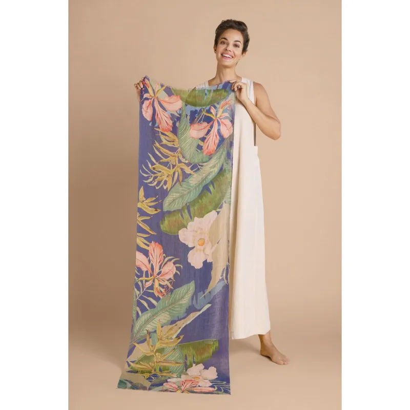 Powder Delicate Tropics Linen Print Scarf in Indigo
